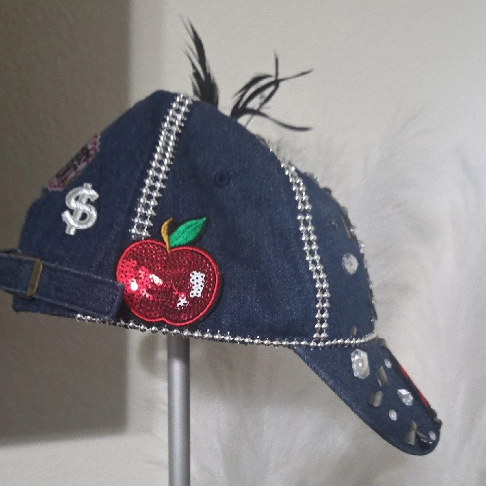 Stylish Blue NYC with Feather and Rhinestones